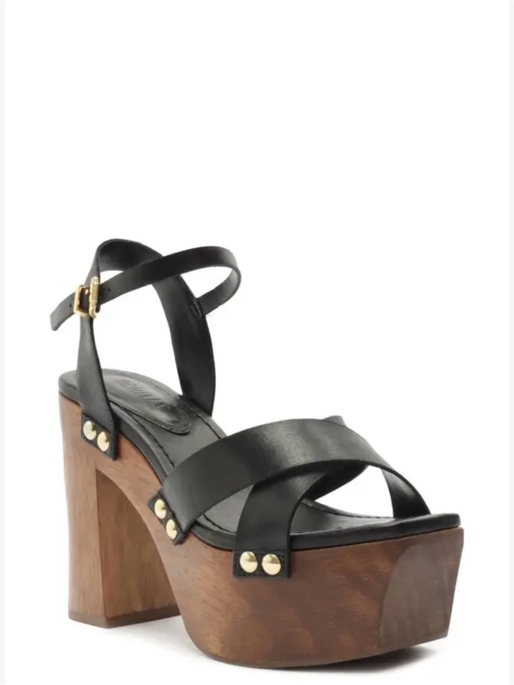 SCHUTZ Black Leather Platform with Gold Accents